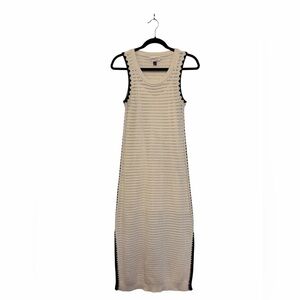 Crochet Knit Cream w Black Accent Midi Dress Mesh Festival Boho Coachella Sz S